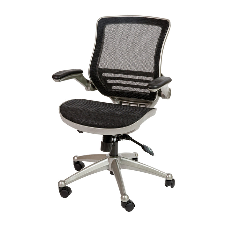 Mid-Back Transparent Black Mesh Executive Swivel Office Chair with Graphite Silver Frame and Flip-Up Arms | Sithealthier