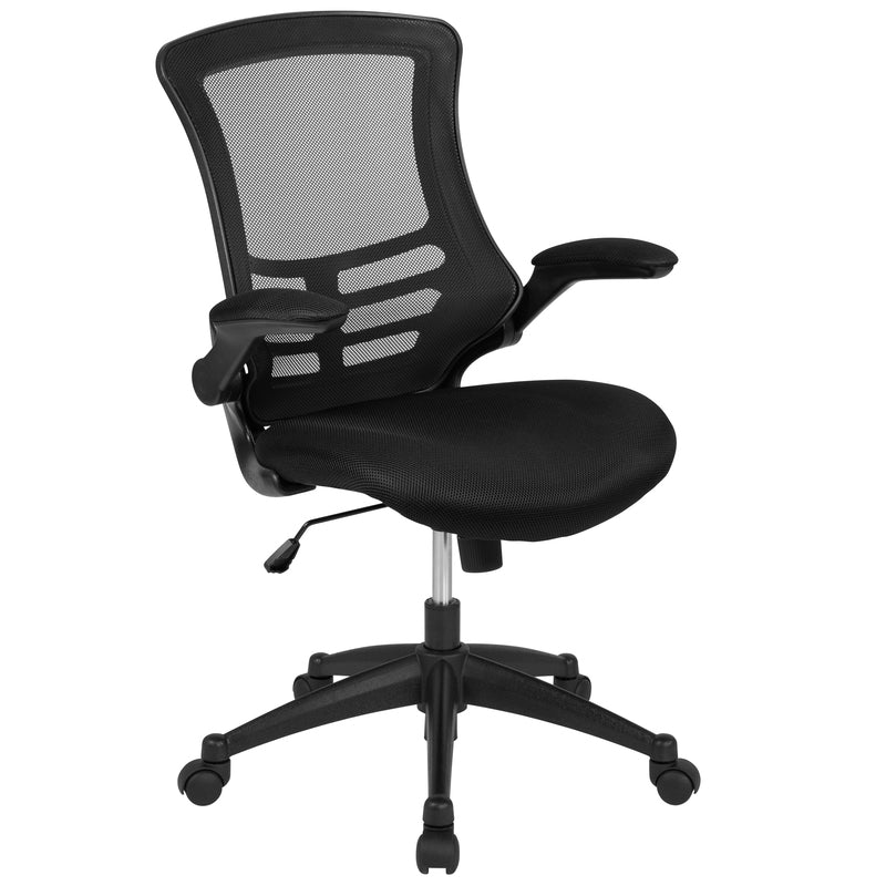 Mid-Back Black Mesh Swivel Ergonomic Task Office Chair with Flip-Up Arms|Sit Healthier