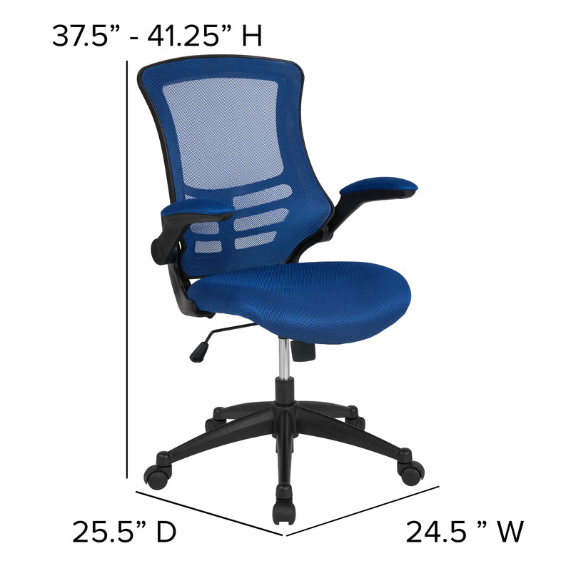 Mid-Back Blue Mesh Swivel Ergonomic Task Office Chair with Flip-Up Arms | Sit Healthier