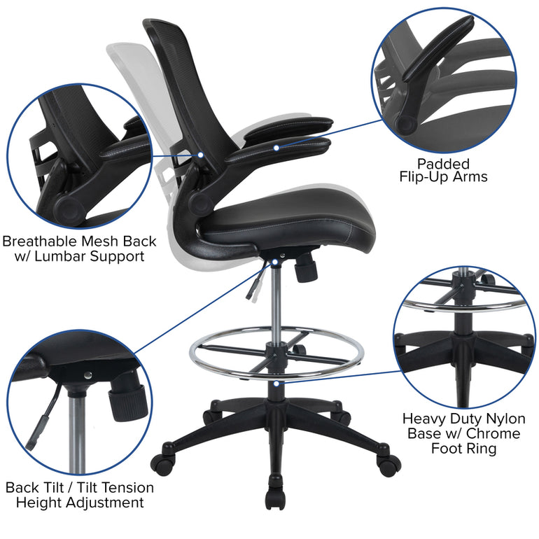 Mid-Back  Ergonomic Drafting Chair. LeatherSoft Seat | Sit Healthier