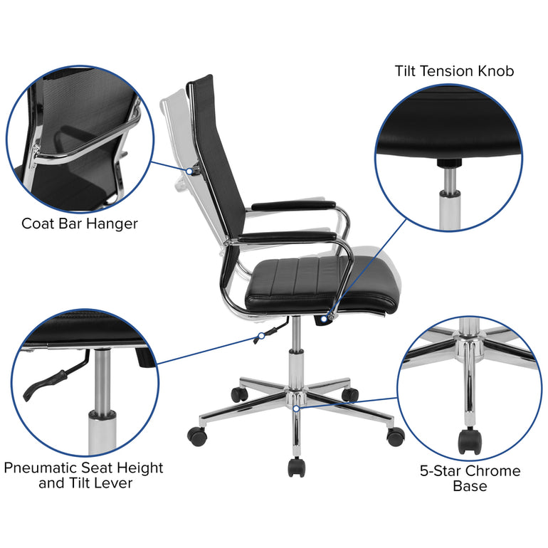 High Back Black Mesh Contemporary Swivel Office Chair | Sit Healthier