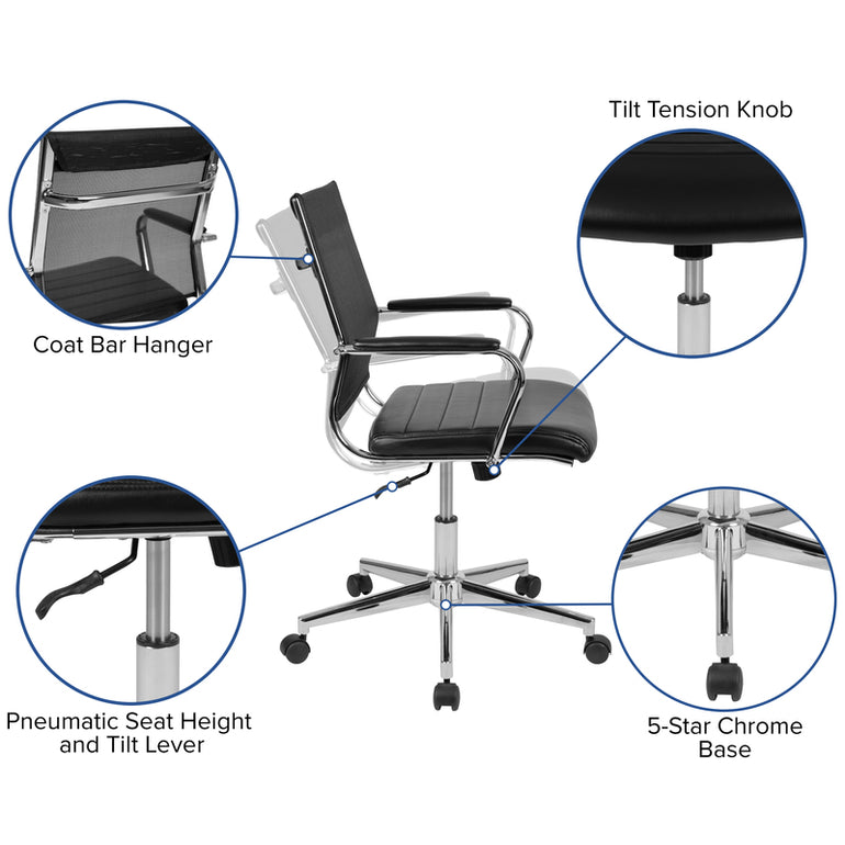 Mid-Back Black Mesh Contemporary Swivel Office Chair | Sit Healthier