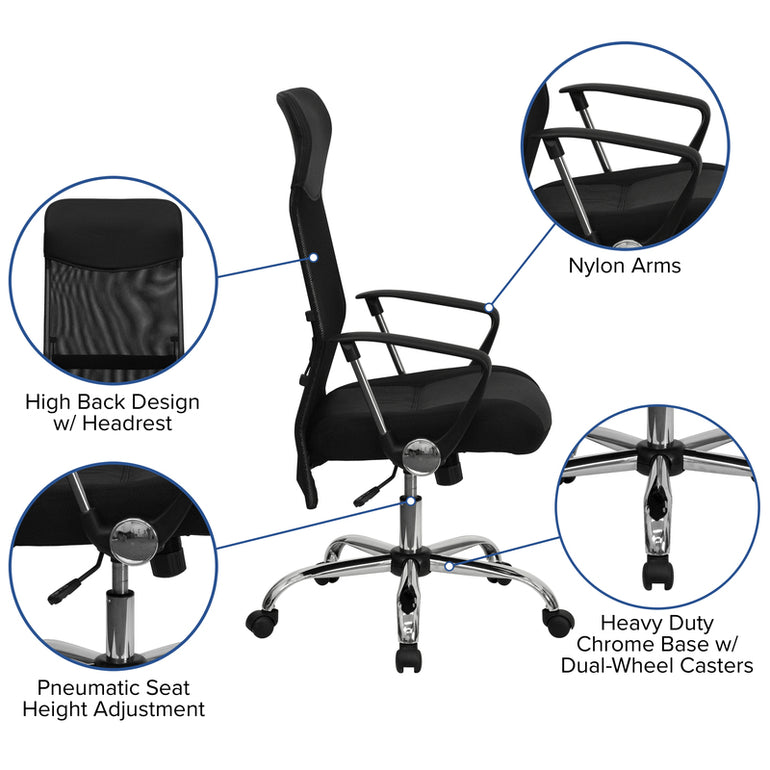 High Back Black Leather, Mesh Swivel Task Office Chair | Sit Healthier