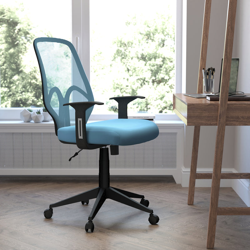  High Back Light Blue Mesh Office Chair with Arms | Sit Healthier