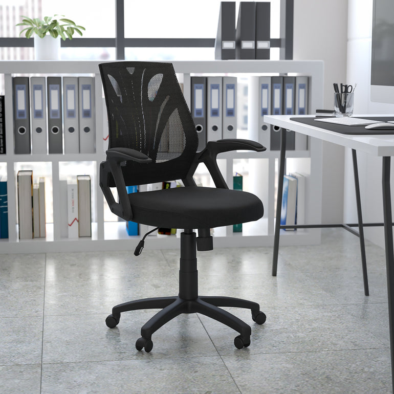 Mid-Back Designer Black Mesh Swivel Task Office Chair with Open Arms | Sit Healthier