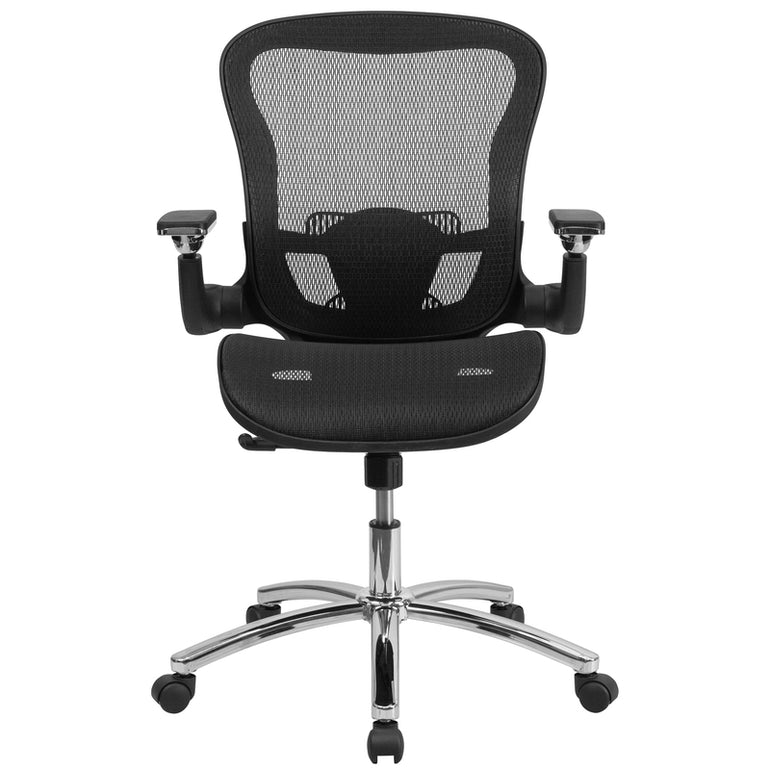 Mid-Back Transparent Black Mesh Executive Swivel Ergonomic Office Chair with Synchro-Tilt & Height Adjustable Flip-Up Arms | Sit Healthier