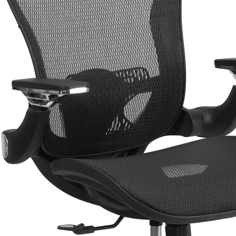 Mid-Back Transparent Black Mesh Executive Swivel Ergonomic Office Chair with Synchro-Tilt & Height Adjustable Flip-Up Arms | Sit Healthier