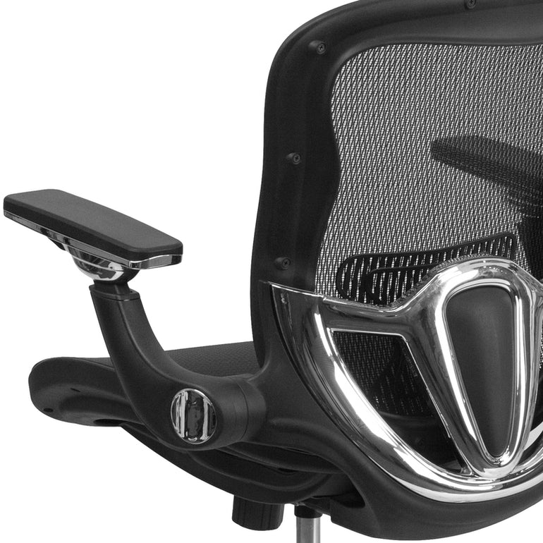 Mid-Back Transparent Black Mesh Executive Swivel Ergonomic Office Chair with Synchro-Tilt & Height Adjustable Flip-Up Arms | Sit Healthier