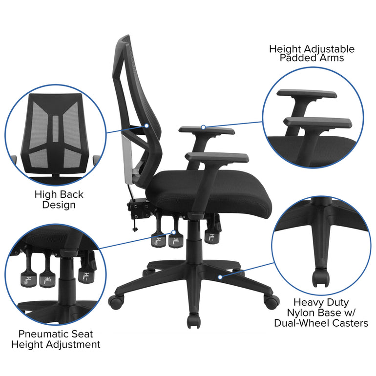 High Back Black Mesh Multifunction Task Office Chair | Sit Healthier