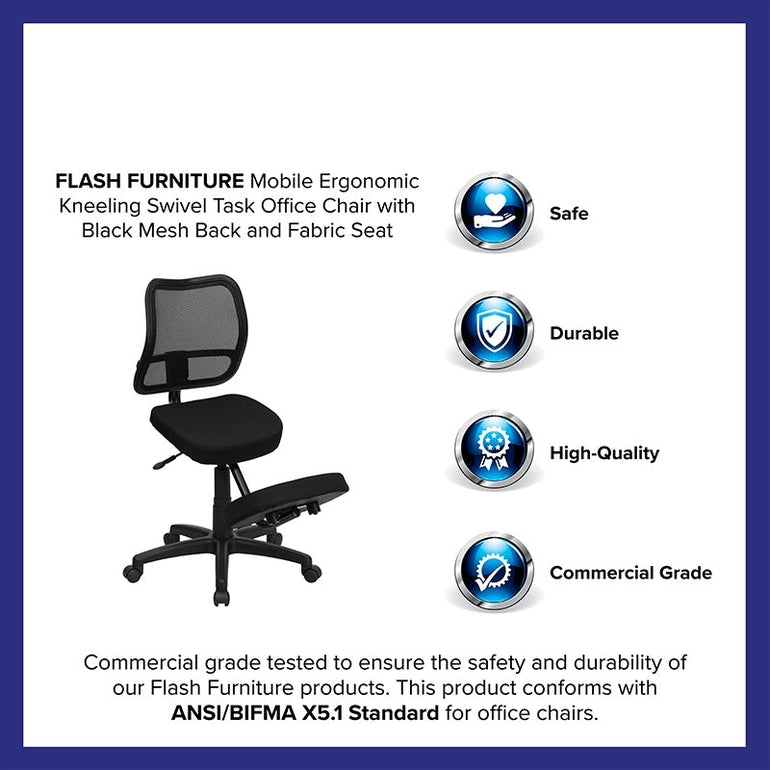 Mobile Ergonomic Kneeling Task Chair with Black Curved Mesh Back | Sit Healthier