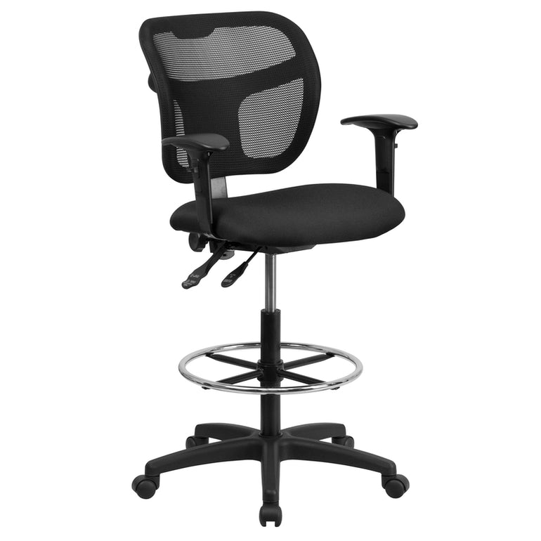 Mid-Back Black Mesh Drafting Chair with Back Height Adjustment and Adjustable Arms | Sit Healthier