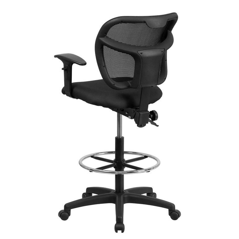 Mid-Back Black Mesh Drafting Chair with Back Height Adjustment and Adjustable Arms | Sit Healthier