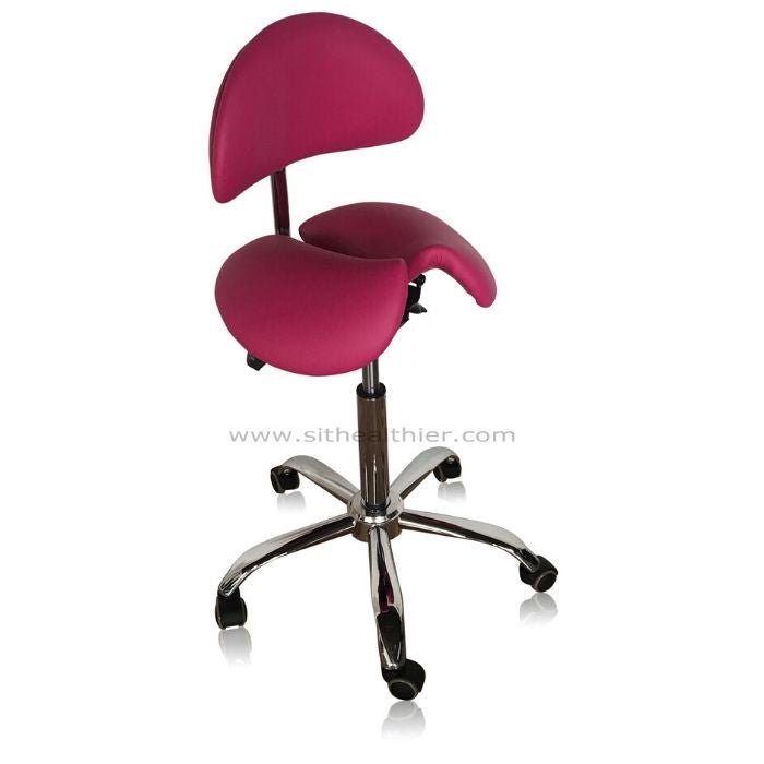 Divided Saddle Seat Stool with Backrest For Dental Hygienist [Magenta] - Sit Healthier