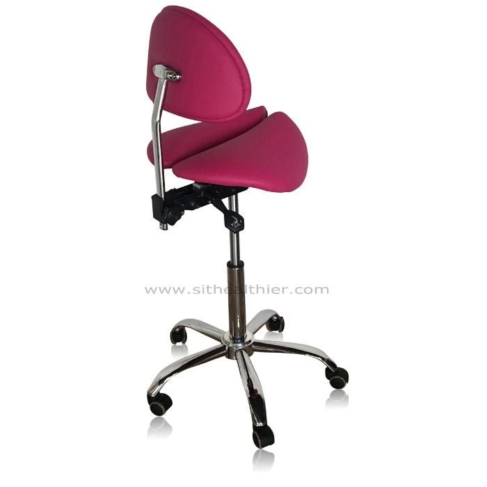 Divided Saddle Seat Stool with Backrest For Dental Hygienist [Magenta] - Sit Healthier
