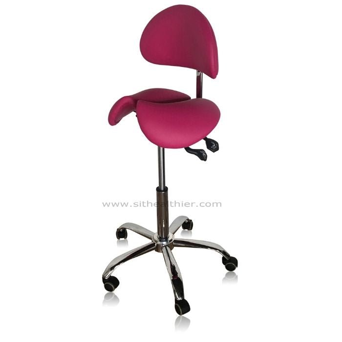Divided Saddle Seat Stool with Backrest For Dental Hygienist [Magenta] - Sit Healthier