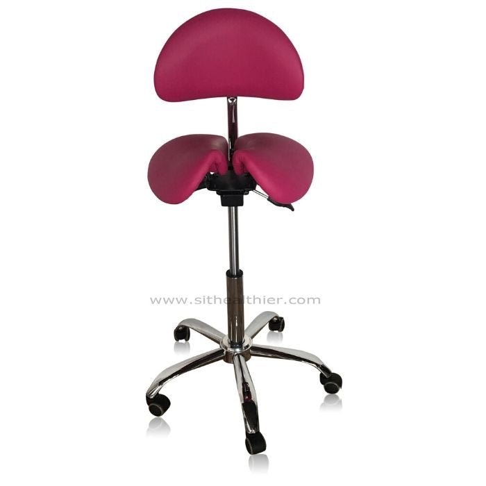Divided Saddle Seat Stool with Backrest For Dental Hygienist [Magenta] - Sit Healthier