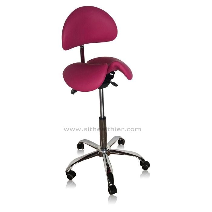 Divided Saddle Seat Stool with Backrest For Dental Hygienist [Magenta] - Sit Healthier