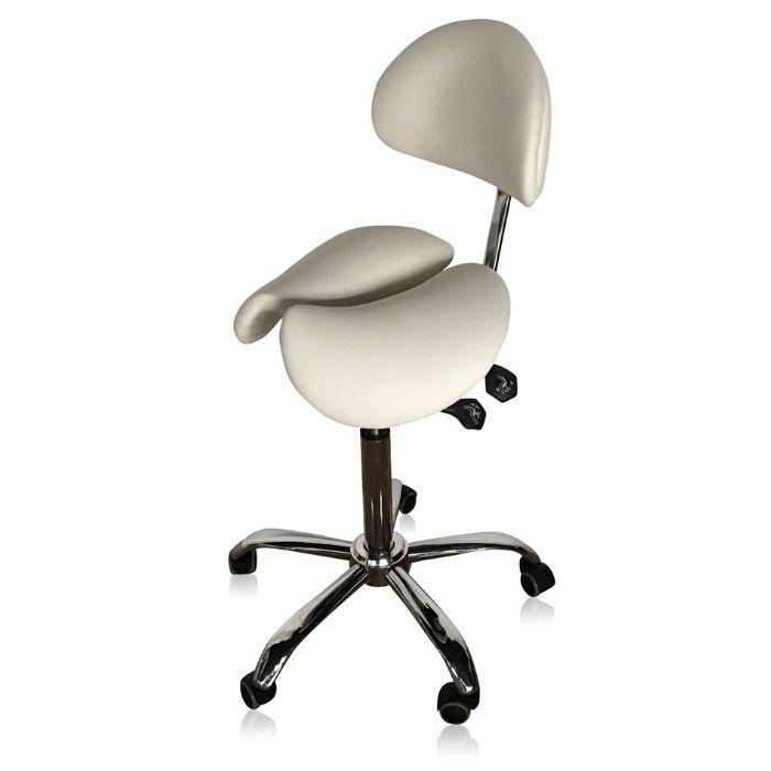 Divided Saddle Seat Stool with Backrest For Dental Hygienist [White] - Sit Healthier