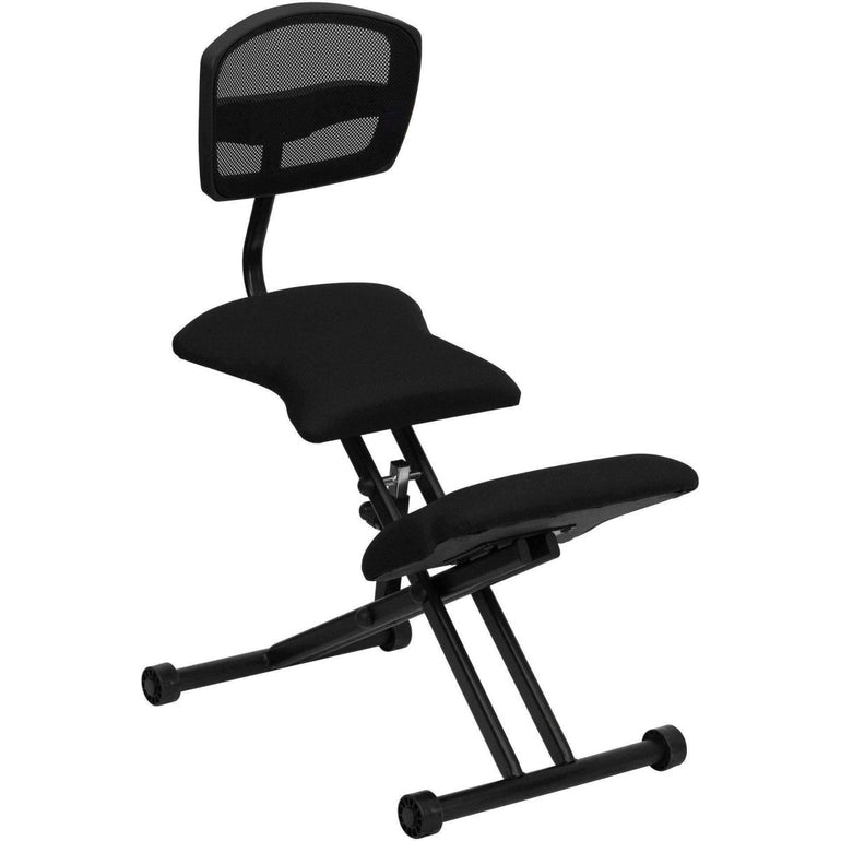 Ergonomic Kneeling Chair with Black Mesh Back and Fabric Seat - Sit Healthier