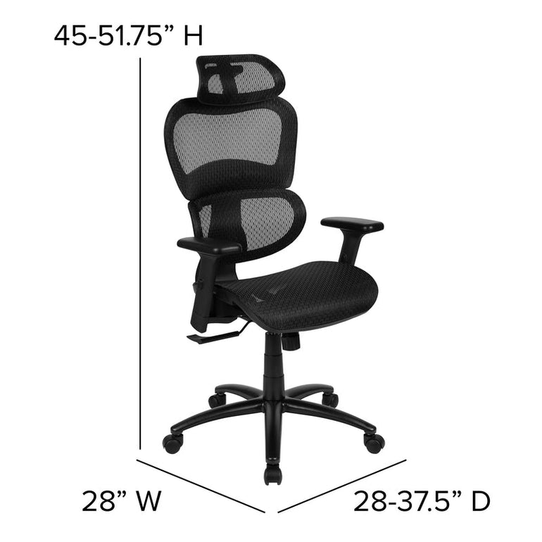 Ergonomic Mesh Office Chair with 2-to-1 Synchro-Tilt, Adjustable Headrest, Lumbar Support, and Adjustable Pivot Arms in Black - Sit Healthier