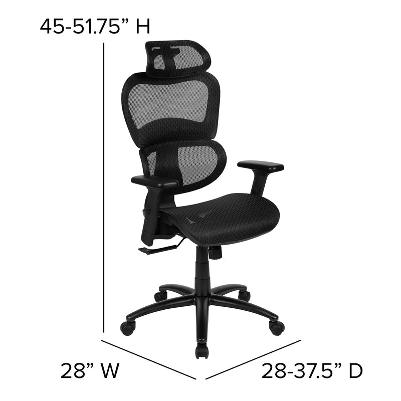 Ergonomic Mesh Office Chair with 2-to-1 Synchro-Tilt, Adjustable Headrest, Lumbar Support, and Adjustable Pivot Arms in Black - Sit Healthier
