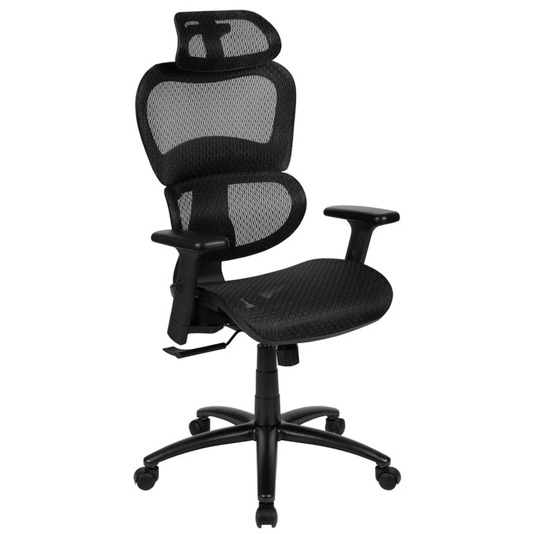 Ergonomic Mesh Office Chair with 2-to-1 Synchro-Tilt, Adjustable Headrest, Lumbar Support, and Adjustable Pivot Arms in Black - Sit Healthier