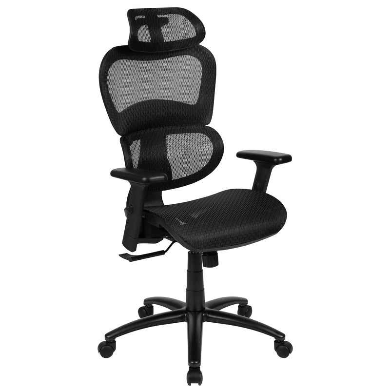 Ergonomic Mesh Office Chair with 2-to-1 Synchro-Tilt, Adjustable Headrest, Lumbar Support, and Adjustable Pivot Arms in Black - Sit Healthier