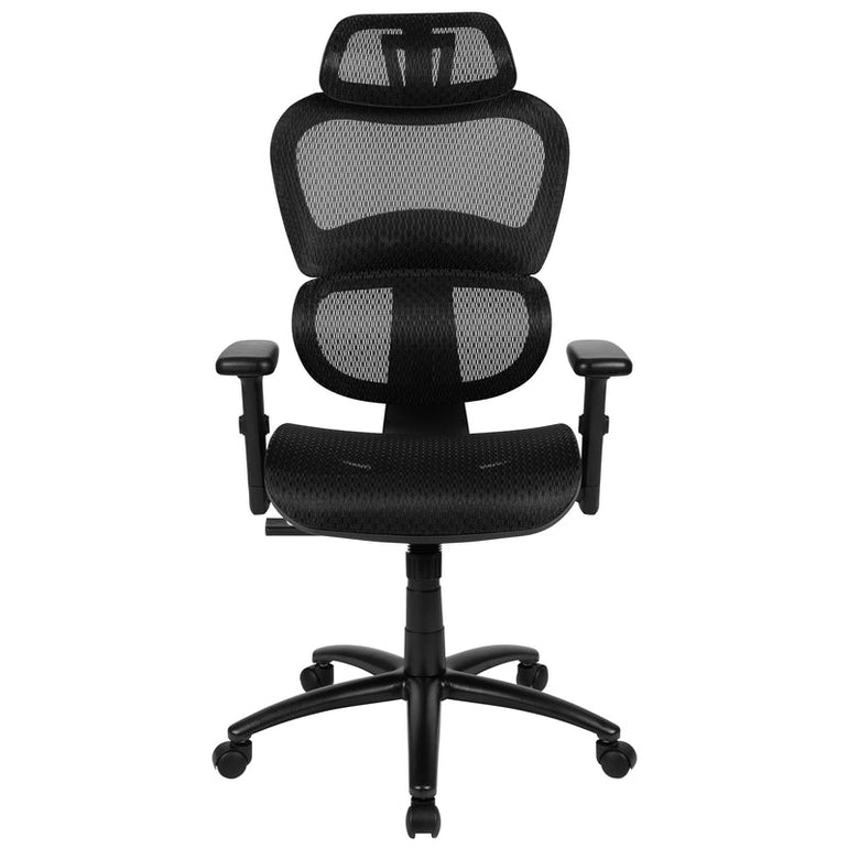 Ergonomic Mesh Office Chair with 2-to-1 Synchro-Tilt, Adjustable Headrest, Lumbar Support, and Adjustable Pivot Arms in Black - Sit Healthier
