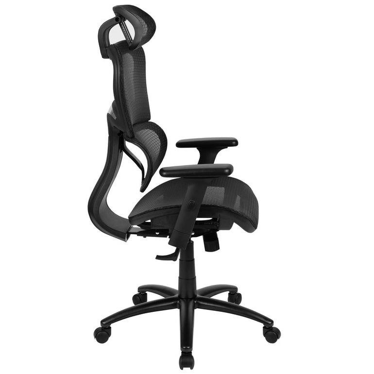 Ergonomic Mesh Office Chair with 2-to-1 Synchro-Tilt, Adjustable Headrest, Lumbar Support, and Adjustable Pivot Arms in Black - Sit Healthier