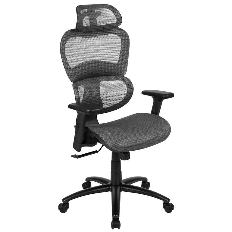 Ergonomic Mesh Office Chair with 2-to-1 Synchro-Tilt, Adjustable Headrest, Lumbar Support, and Adjustable Pivot Arms in Black - Sit Healthier