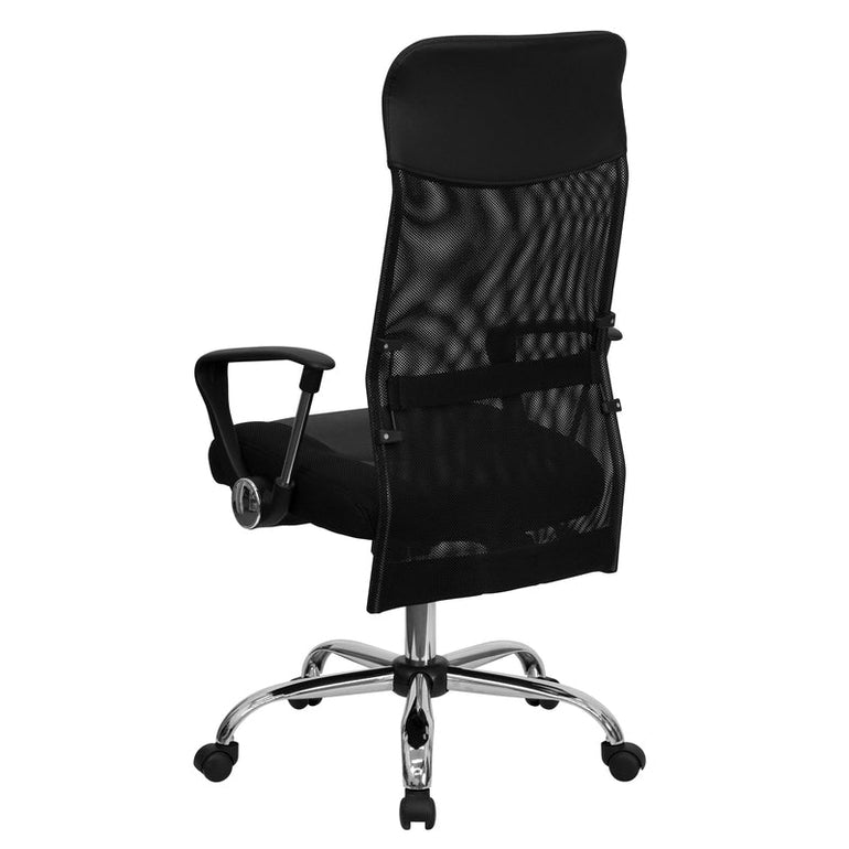 High Back Black Leather and Mesh Swivel Task Office Chair with Arms - Sit Healthier