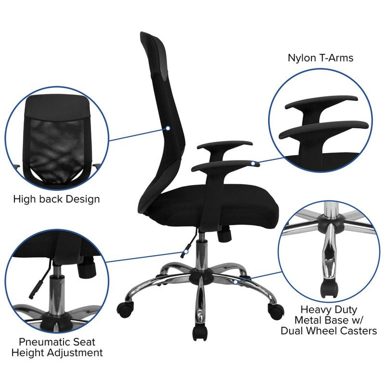 High Back Black Mesh Executive Swivel Office Chair with Arms - Sit Healthier