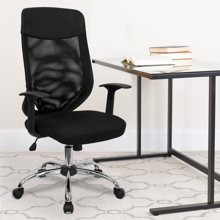 High Back Black Mesh Executive Swivel Office Chair with Arms - Sit Healthier