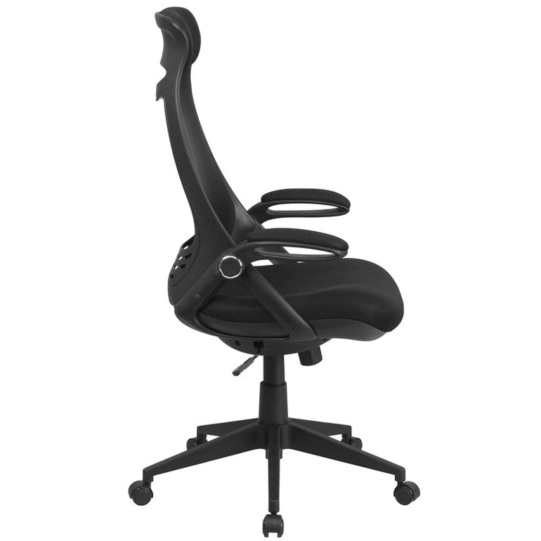 High Back Black Mesh Executive Swivel Office Chair with Flip-Up Arms - Sit Healthier
