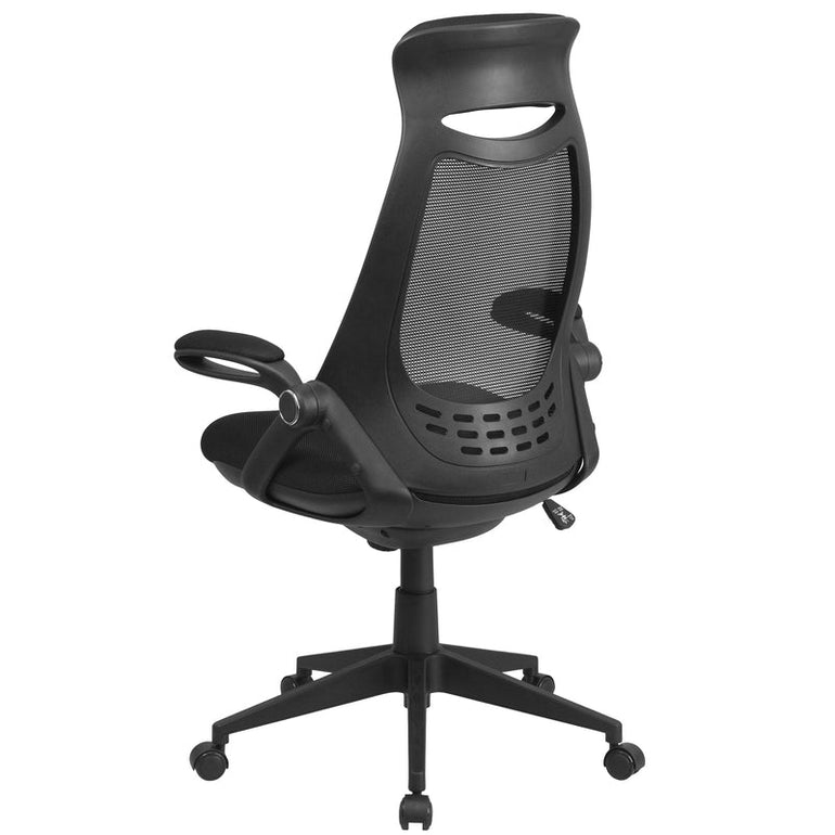 High Back Black Mesh Executive Swivel Office Chair with Flip-Up Arms - Sit Healthier