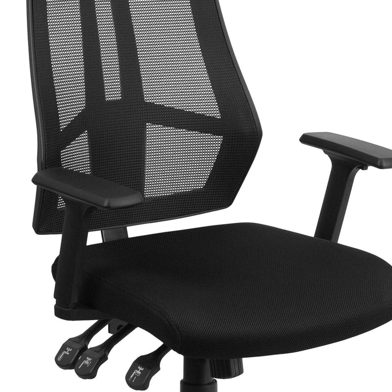 High Back Black Mesh Multifunction Swivel Ergonomic Task Office Chair with Adjustable Arms - Sit Healthier