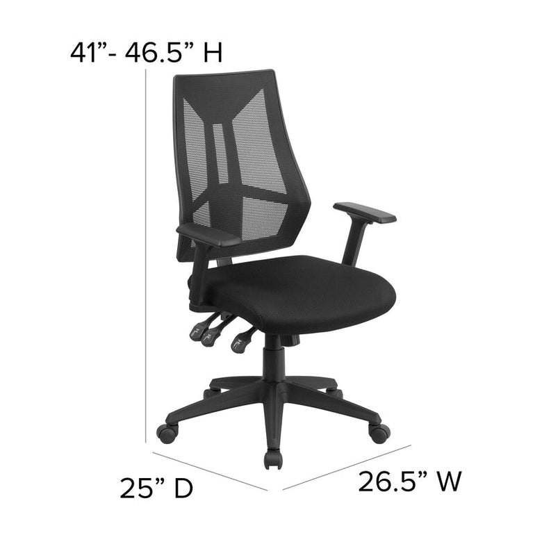 High Back Black Mesh Multifunction Swivel Ergonomic Task Office Chair with Adjustable Arms - Sit Healthier