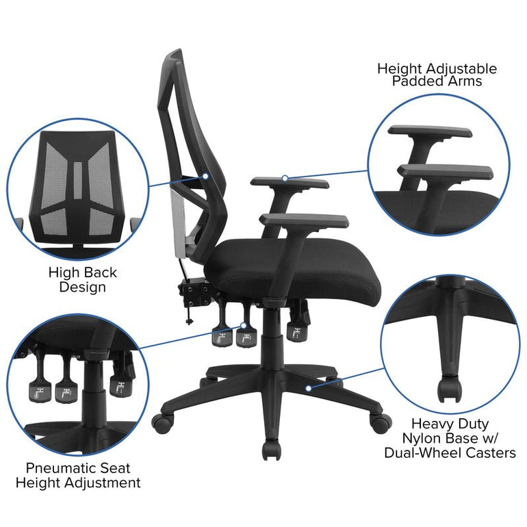High Back Black Mesh Multifunction Swivel Ergonomic Task Office Chair with Adjustable Arms - Sit Healthier