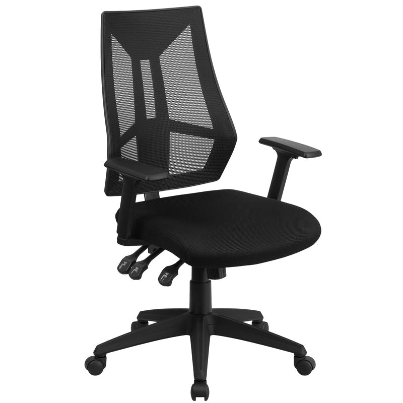 High Back Black Mesh Multifunction Swivel Ergonomic Task Office Chair with Adjustable Arms - Sit Healthier