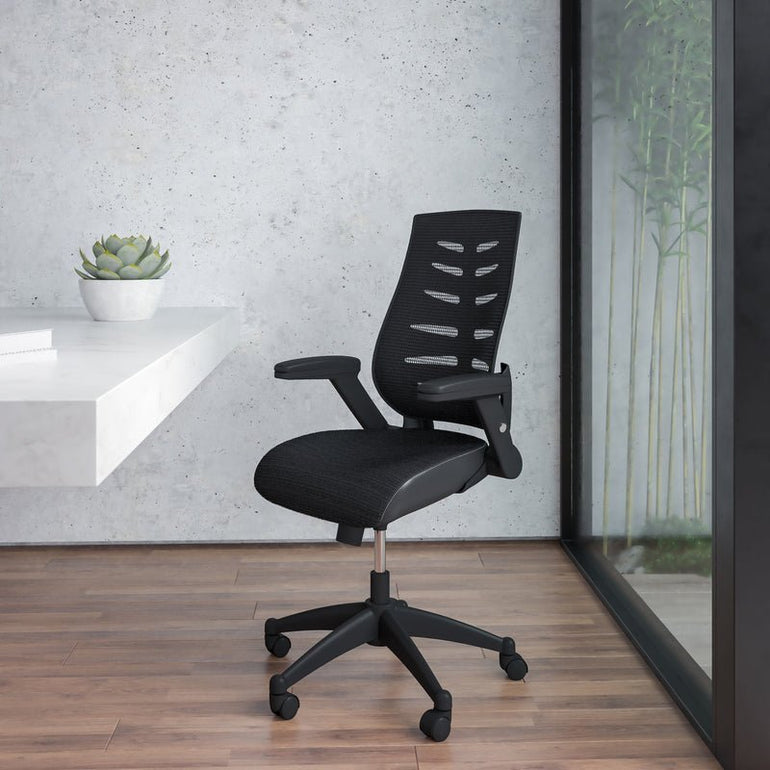 High Back Designer Black Mesh Executive Swivel Ergonomic Office Chair with Height Adjustable Flip-Up Arms - Sit Healthier