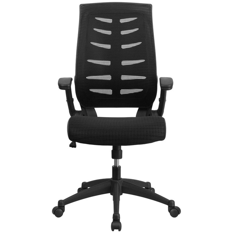 High Back Designer Black Mesh Executive Swivel Ergonomic Office Chair with Height Adjustable Flip-Up Arms - Sit Healthier