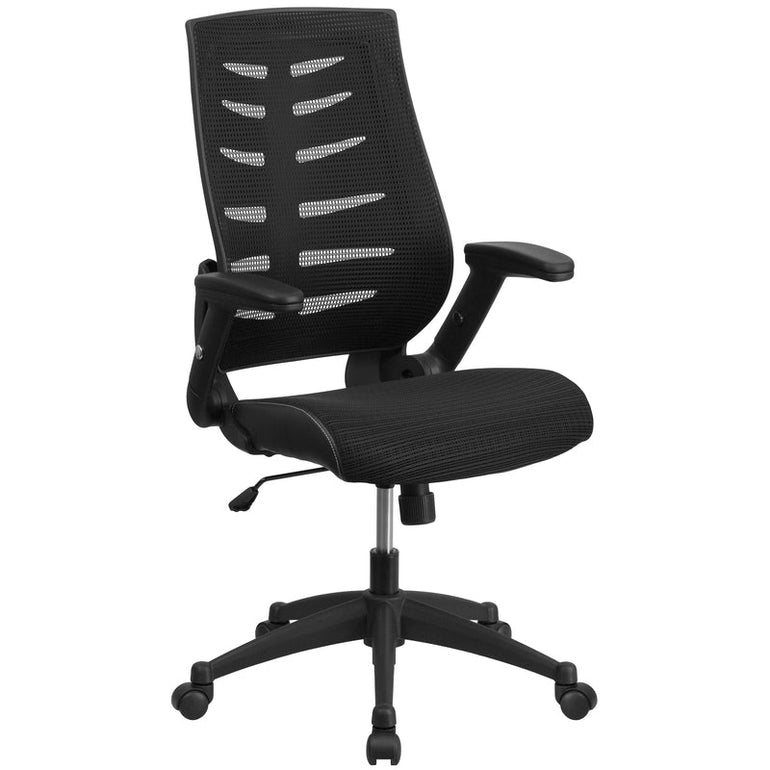 High Back Designer Black Mesh Executive Swivel Ergonomic Office Chair with Height Adjustable Flip-Up Arms - Sit Healthier