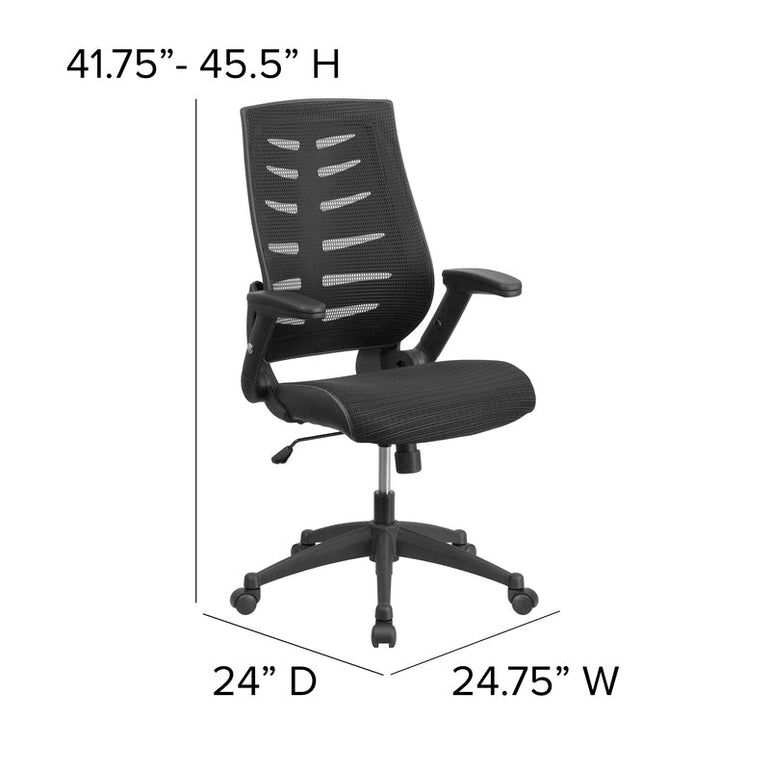 High Back Designer Black Mesh Executive Swivel Ergonomic Office Chair with Height Adjustable Flip-Up Arms - Sit Healthier