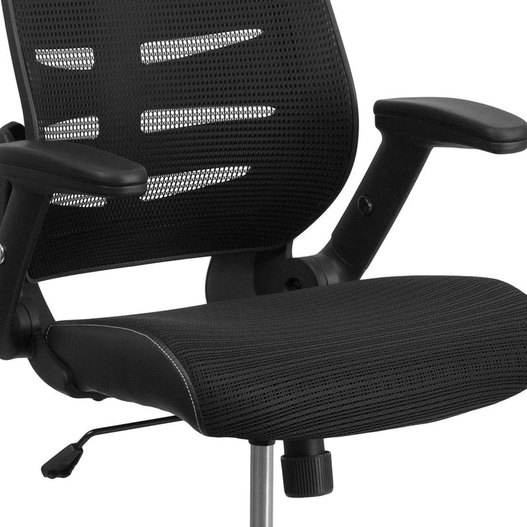 High Back Designer Black Mesh Executive Swivel Ergonomic Office Chair with Height Adjustable Flip-Up Arms - Sit Healthier