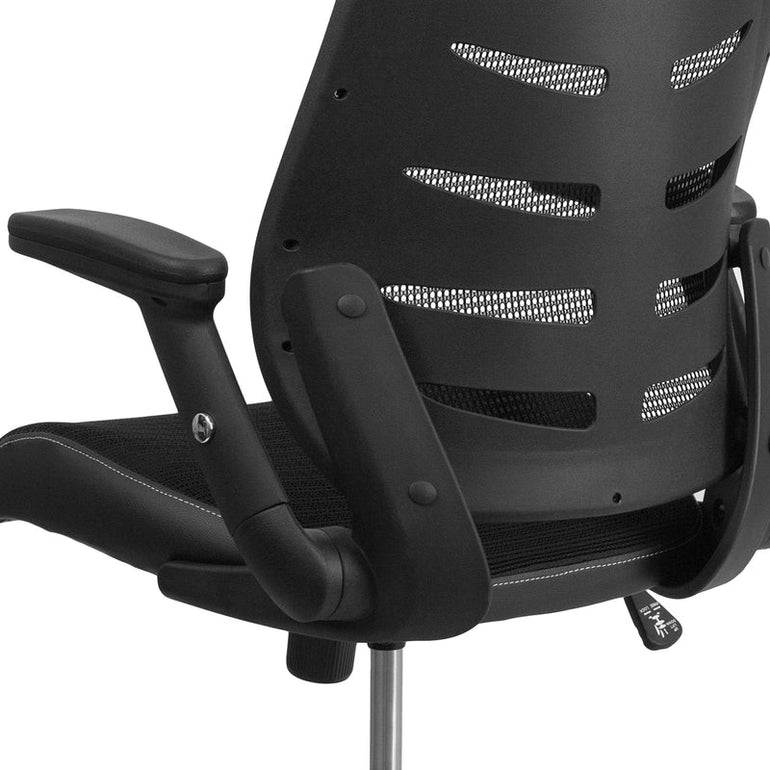 High Back Designer Black Mesh Executive Swivel Ergonomic Office Chair with Height Adjustable Flip-Up Arms - Sit Healthier