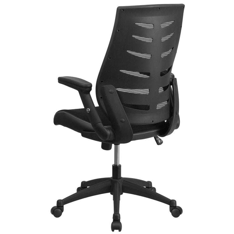 High Back Designer Black Mesh Executive Swivel Ergonomic Office Chair with Height Adjustable Flip-Up Arms - Sit Healthier