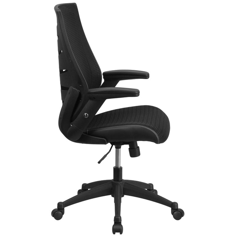 High Back Designer Black Mesh Executive Swivel Ergonomic Office Chair with Height Adjustable Flip-Up Arms - Sit Healthier
