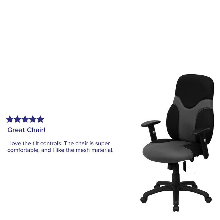 High Back Ergonomic Black and Gray Mesh Swivel Task Office Chair with Adjustable Arms - Sit Healthier
