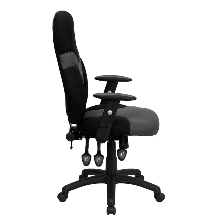 High Back Ergonomic Black and Gray Mesh Swivel Task Office Chair with Adjustable Arms - Sit Healthier