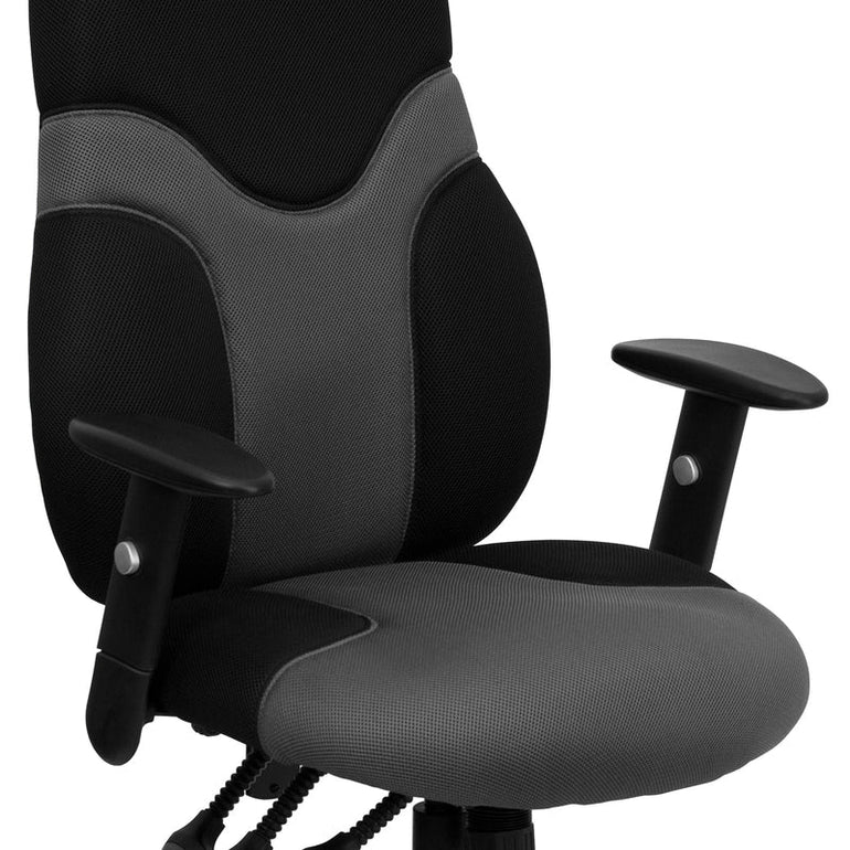 High Back Ergonomic Black and Gray Mesh Swivel Task Office Chair with Adjustable Arms - Sit Healthier